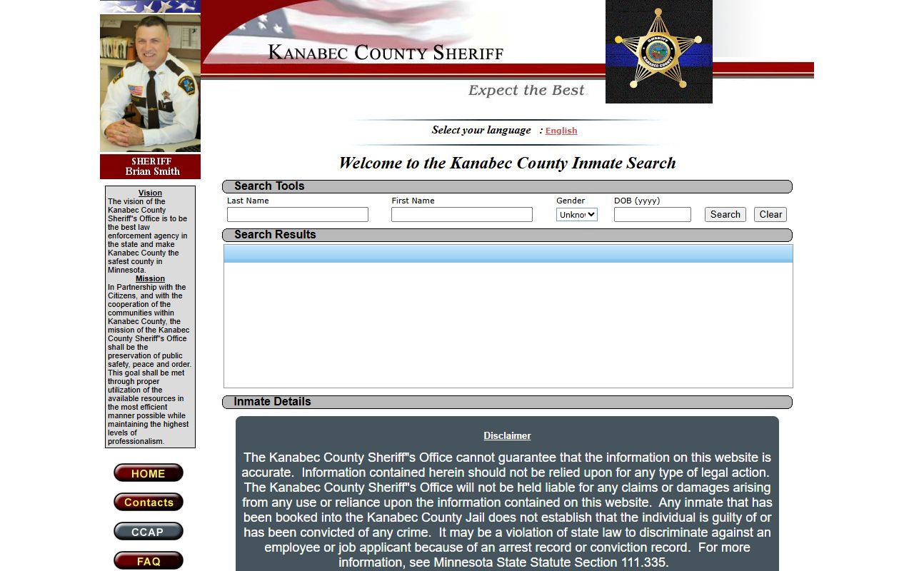 Kanabec County inmate locator search fields for jail roster records