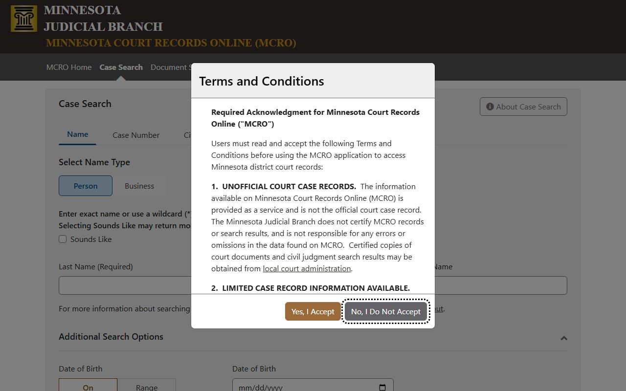 Minnesota MCRO case search for Kanabec County court records after arrest